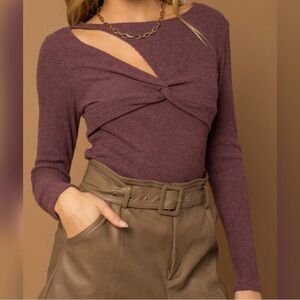 Gilli Burgundy Cut Out Long Sleeve Bodysuit